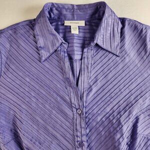 Dressbarn Womens Solid Purple Size 2X 18 Button-up 3/4 Collared Blouse Top Fancy